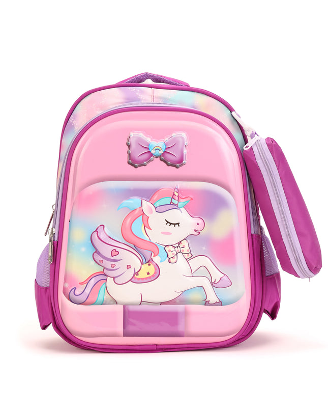Unicorn Pink 3D School Bag with cartoon Design|KIDS BAG| Water Resistant |14 Inch|Boys&Girls School Bag, Pink color