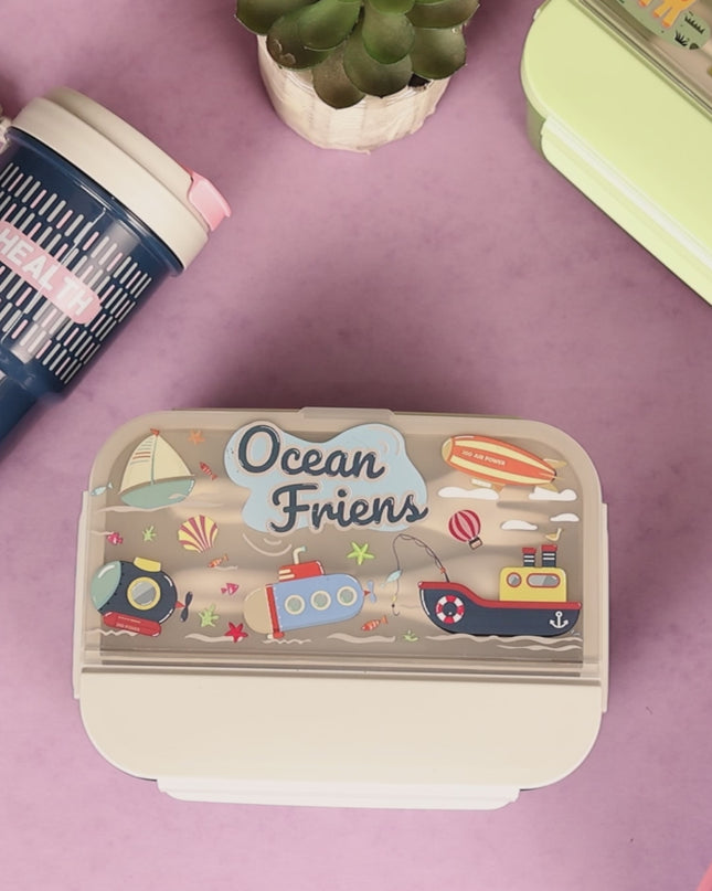 Kids Lunch Boxes 600 ml with 500ml Water Bottle Combo|Lunch Box Combo with Bottle|spoon and fork| Plastic 3 Compartment Leakproof Bento Box for School Picnic Office Boys and Girls - BPA Free - 4-Side Lock